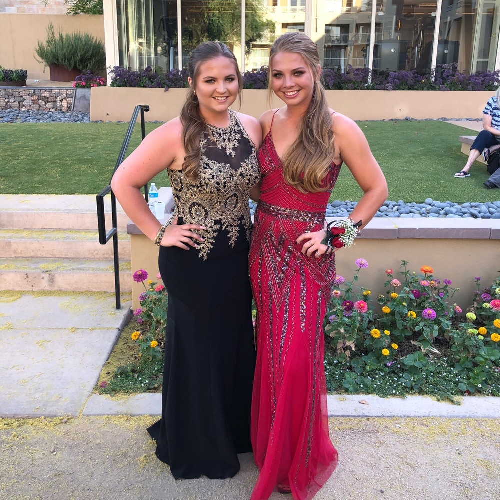 RED BEADED MERMAID PROM DRESS